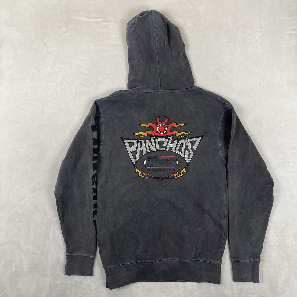 Vintage Pancho's Surf Shop Hoodie Mens Small Gray Fleece Pullover Graphic